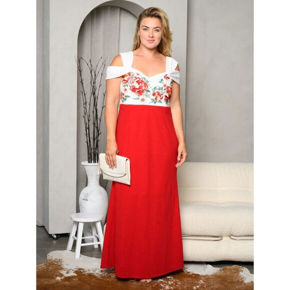 Soiéblu NWOT Cold Shoulder Colorblock Floral Maxi Dress Plus Size 1x - Picture 1 of 9